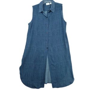 Chicos Blue Sleeveless Button Down Sheer Blouse Longline Size 1